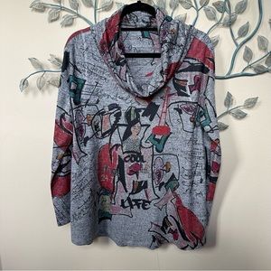 Inoah cowl neck art to wear long sleeve top Large NWT